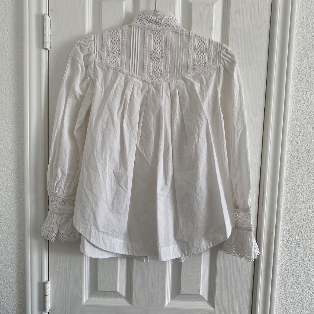 Rebecca Taylor Poplin Lace Trim Top - Picture 11 of 12